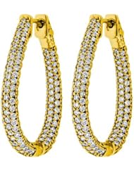 2.32 ct. tw Round Cut Diamond Pave Tear Shaped Inside Outside Hoop Earrings - G-H SI2 - 18 Kt. Yellow Gold