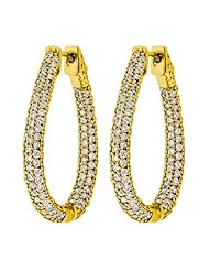 2.32 ct. tw Round Cut Diamond Pave Tear Shaped Inside Outside Hoop Earrings - G-H SI1 - 18 Kt. Yellow Gold