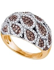 1.09 Carat (ctw) 10K Rose Gold Round White & Cognac Diamond Ladies Right Hand Fashion Band 1 CT