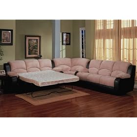 Queen Sleeper Sofa Set - 3 Piece in Tan Fabric Dark Leather Like Brown Vinyl - Coaster by Coaster
