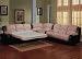 Queen Sleeper Sofa Set - 3 Piece in Tan Fabric / Dark Leather Like Brown Vinyl - Coaster