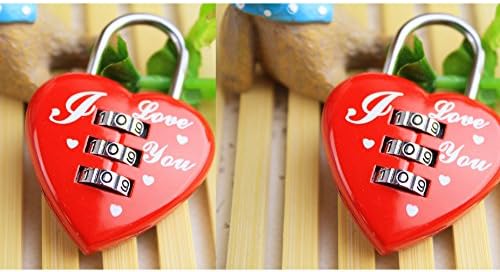 DGBM 2 Packs Love Heart Sturdy and Compact Design Zinc Alloy Material Red Safety Luggage Padlock Lock (Red Heart)