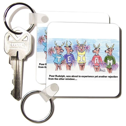 Kevin Edler Cartoon about Rudolphs Troubles for Christmas - Set Of 2 Key Chains