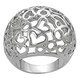 Silvertone Circle and Heart Cut-out Dome Ring