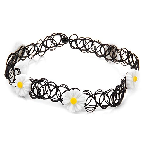 White Flower Tattoo Choker Necklace Retro 80s 90s Style Elastic