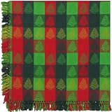 Durable Hand Woven 100% Cotton Jaquard Christmas Tree Tablecloth 60 X 60