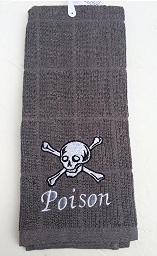 Black Poison Embroidered ~ Skull &amp; Crossbones Hand Towel Set