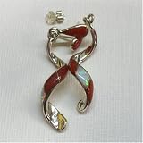 Spiral Drop Sterling Silver Earrings with Inlay Polished Coral