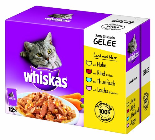 Whiskas Multipack 12x100g Land und Meer mit Gemüse in Gelee, 1er Pack (1 x 1.2 kg)
