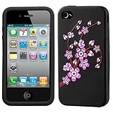 Black Spring Flower Pastel Gel Skin Case for Apple iPhone 4 AT&T/Verizon Ne ....