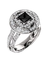 Platinum Princess Cut Black and White Diamond Ring -- LIFETIME WARRANTY