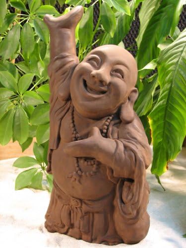 BUDDHA Happy Hotai 15" DARK WALNUT Brown Cast Cement Statue Outdoor GARDEN