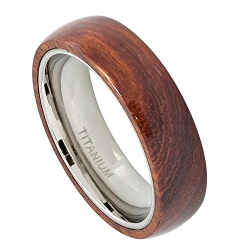 6mm Domed Hawaiian Koa Wood Inlay Titanium Wedding Band