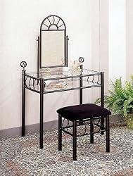 Sunburst Design BLACK VANITY SET - Table, Mirror and Bench