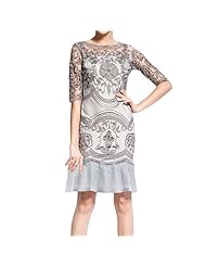 Elbow Length Sleeves Keyhole Mesh Lace Pleated Embroidered Illusion Sheath Polyester Floral Print Sweetheart Cocktail Knee Length Bodycon Dress 