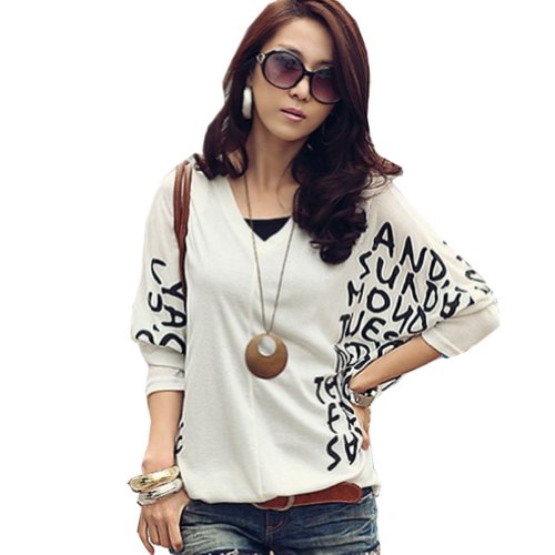 Zehui Womens Loose Shirt Batwing Sleeves Letter Top