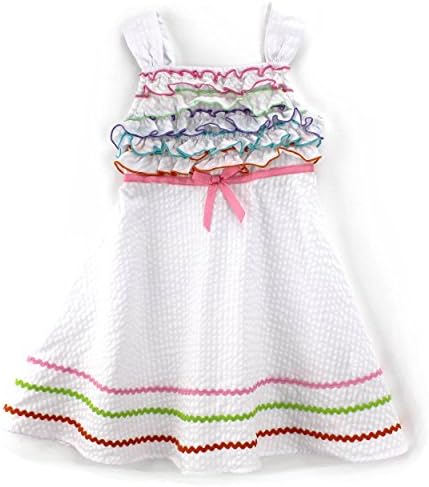Forever Magic Girls Seersucker Tank Dress (6, White Ric Rac Pink)