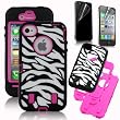 Pandamimi Rose Pink White Zebra Combo Hard Soft High Impact iPhone 4 4S Armor Case Skin Gel with free screen protector