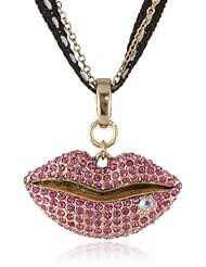 Betsey Johnson "Pave Pendants" Pave Lips Pendant Necklace, 21"