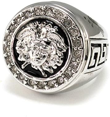 CSG New Men Bold Cut Medusa Lab Crystal 3D Greek Myth Signet Ring Yellow Golden Finish