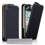 Yousave Accessories AP-GA01-Z538 Etui imitation cuir + Film de Protection + Tissu de Polissage Micro Fibre pour iPhone 4/4S Noirpar Yousave Accessories