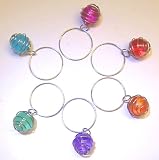 Wound Wire Enclosed Glass Bead Wine Charms - Set of 6