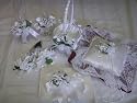 9 Pc White Wedding Bridal Accessory Set Supply Includes Glasses, Pillow, Basket, Garter, Guest Book, Pen, Servers
