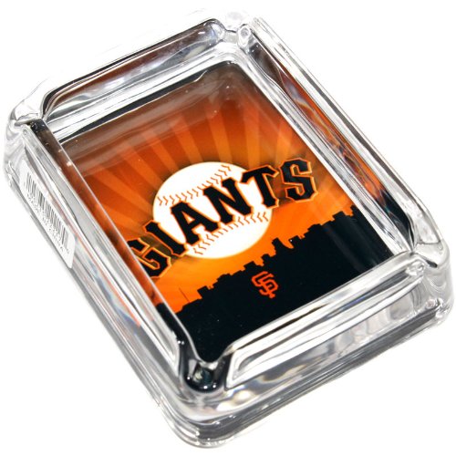 See San Francisco Giants Glass Ashtray - Dimensions 3 Inch x 4 Inch - Simulated Black Velvet Botton