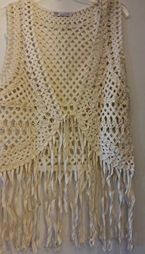 Women's Lace Fringe Crocheted Sleeveless One Size White