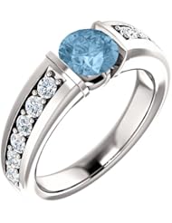 Platinum 6.00mm Round Cut Sky Blue Topaz and Diamond Ring -- LIFETIME WARRANTY