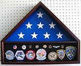 IMAGE OF 5' X 9.5' U.S.A Country Flag Display Cases with Shadow Box bottom, Solid Wood, Mahogany Finish