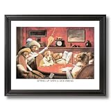 Dogs Playing Poker At Table Animal Picture Black Framed Art Print #2 by 