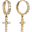 14K Yellow Gold CZ Cross Huggy Earrings