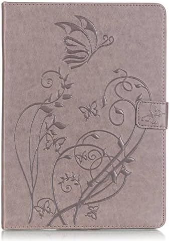 iPad Pro 9.7 Case,QFJ Embossed PU Leather[Anti-Skid] Case,[Card Slots][Auto Sleep/Wake Up] Mfortable Surface Fold Stand Cover Case for Apple iPad Pro 9.7 2016 Release (Gray)