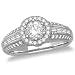 14k White Gold Milgrain Round Diamond Engagement Ring w/ Channel-Set Baguettes (.46 ct center, 1 cttw, G-H Color, SI2-I1 Clarity)