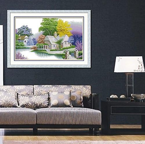 Hetty's Dimensions Needlecrafts Counted Cross Stitch Kit, Warm and Sweet Countryside Village Cabin House Home