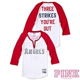 Los Angeles Angels of Anaheim Victoria's Secret PINK&Atilde;&macr;&Acirc;&iquest;&Acirc;&frac12; Raglan Henley Baseball Tee