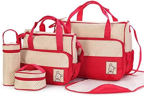 5 Piece Baby Changing Bag - Various Colours-Red