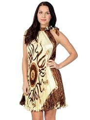 Pleated Polyester/Silk High-Neck Leopard Print Halter  Dress With a Ribbon 