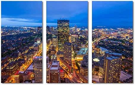 HUGE - 90x60 - Boston, Massachusetts Skyline Aerial View - 3 Panel Split (Triptych) Canvas Print. (30x60 each panel). Gallery Wrap Stretched on 1.5" setretcher bars.