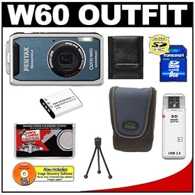 Pentax Optio W60 Waterproof Digital Camera - (Ocean Blue) + Spare D-LI78 Battery + 8GB SDHC Card + Precision Design Accessory Kit