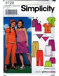 Simplicity Sewing Pattern 9728 Girls Size 7-14 Summer Tops Shorts Capris Skirt Head Scarf
