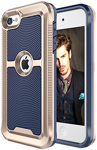 iPod Touch 6th Generation Case, SGMÂ® Premium Hybrid High Impact *Shock Absorbent* Defender Case With Anti-Slip Grip For Apple iPod Touch 5/6 (Gold / Dark Blue)