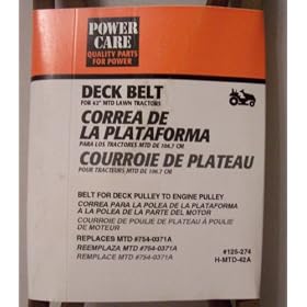 Deck Belt For 42 MTD Lawn Tractors Deck Pulley to Engine Pulley Belt Replaces MTD #754-0371A by MTD