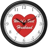 Red Heart - World's Best Husband - Love & Friendship Theme Wall Clock by WatchBuddy Timepieces (White Frame)