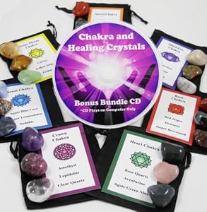 22 Stone Chakra Set Crystal Healing Natural Mineral Tumbled Gemstones for All 7 Chakras, Includes Quartz Point, Satin Bags, Information Cards with Symbols and Bonus Cd. Uses Metaphysical, New Age, Spiritual, Meditation, Wicca and Reiki