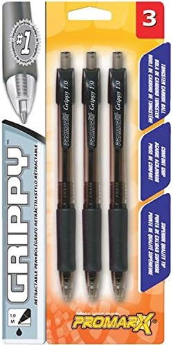 ProMarx Grippy Medium Point Black Retractable Pen (3-Pack) Pack of 12