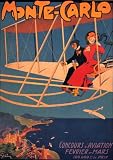 AIRPLANE PLANE AVIATION COUPLE FLYING MONTE CARLO VINTAGE POSTER CANVAS REPRO