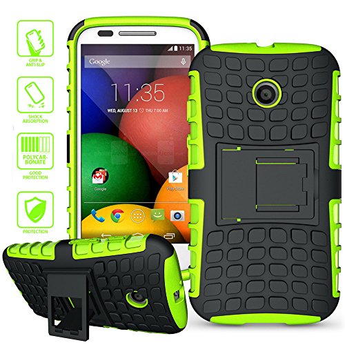 ElBolt Motorola E / Moto E 3 in 1 Bundle Armor Grenade Viewing Stand/Kickstand Hard Gel Case- Green (Free Ultra-Sensitive Stylus Pen and Premium Screen Protector by ElBolt TM)