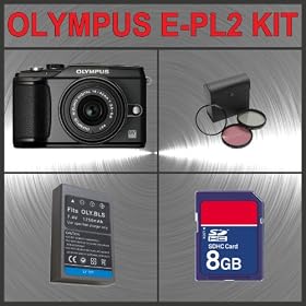 Olympus Pen E-PL2 Micro 4/3 Interchangeable Digital Camera & 14-42mm II Lens (Black) with 8GB Memory Card + Spare Extended Life Li-Ion Battery + Lens Filter Kit + Accessory Kit